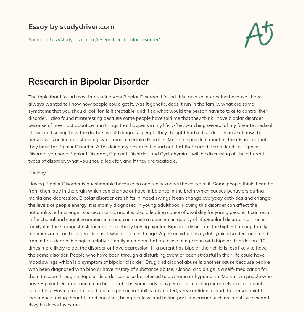 Research in Bipolar Disorder essay
