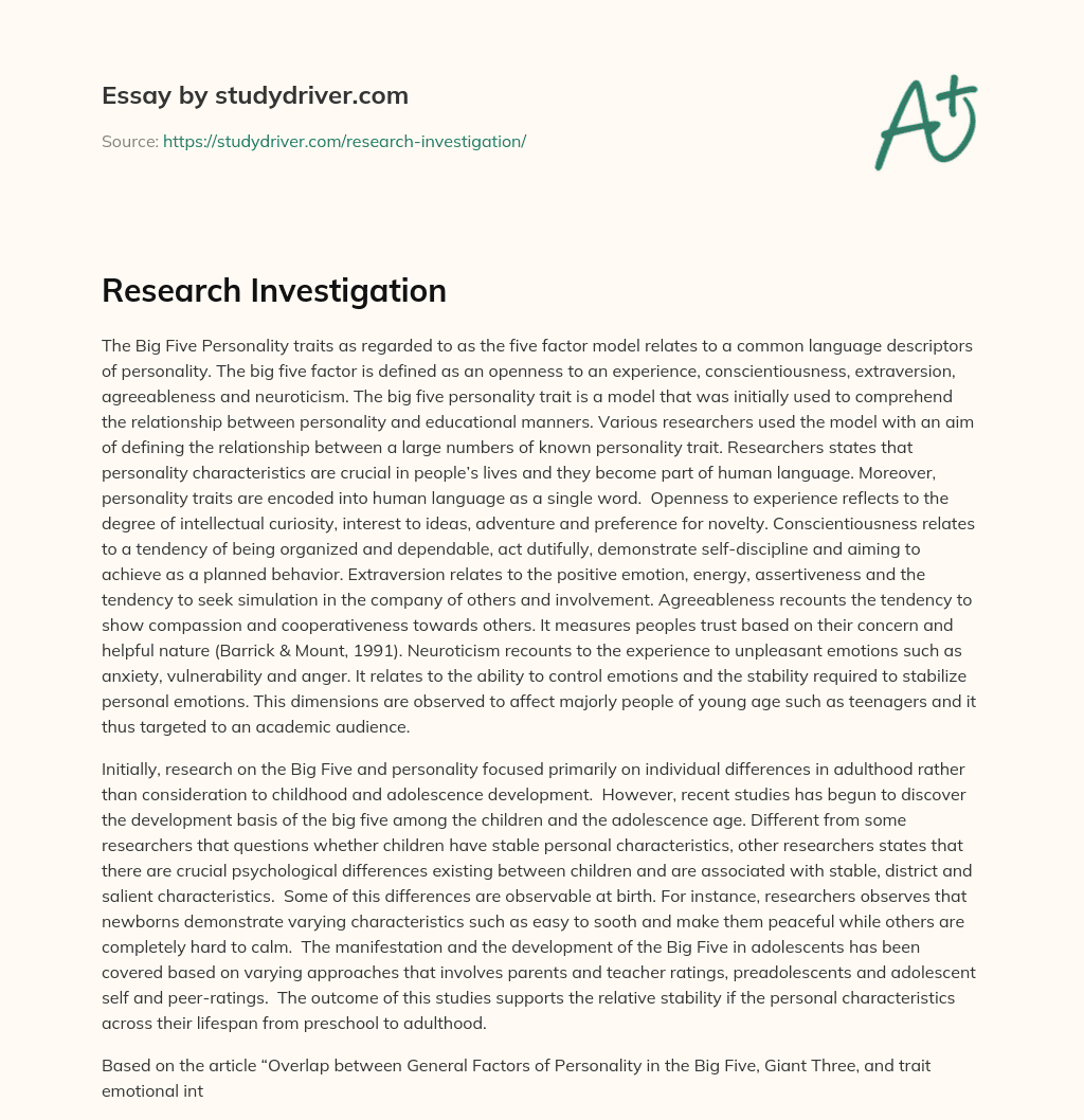 Research Investigation essay