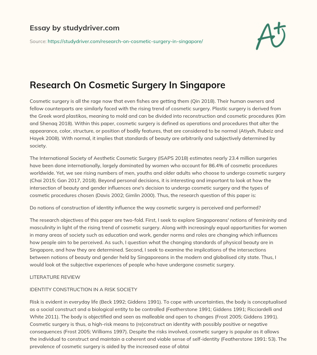 Research on Cosmetic Surgery in Singapore essay