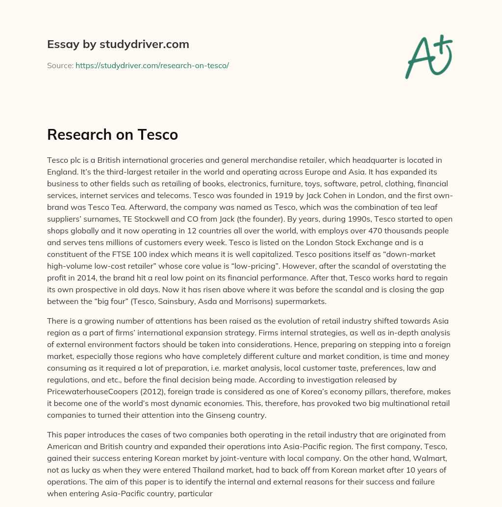 Research on Tesco essay
