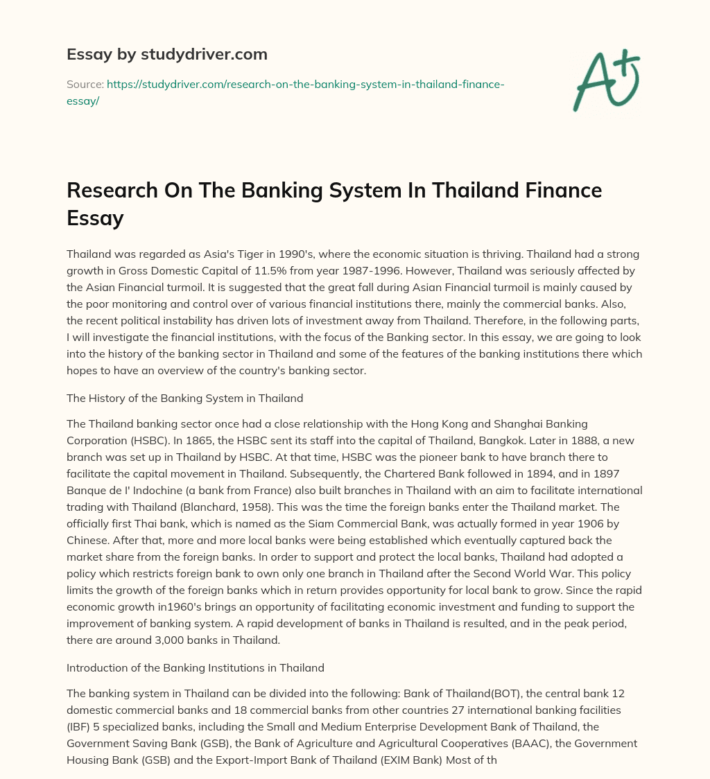 Research on the Banking System in Thailand Finance Essay essay