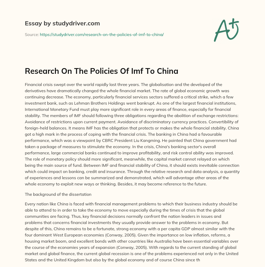 Research on the Policies of Imf to China essay