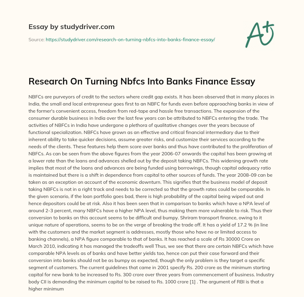 Research on Turning Nbfcs into Banks Finance Essay essay