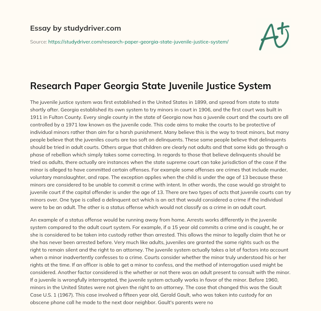 Research Paper Georgia State Juvenile Justice System essay