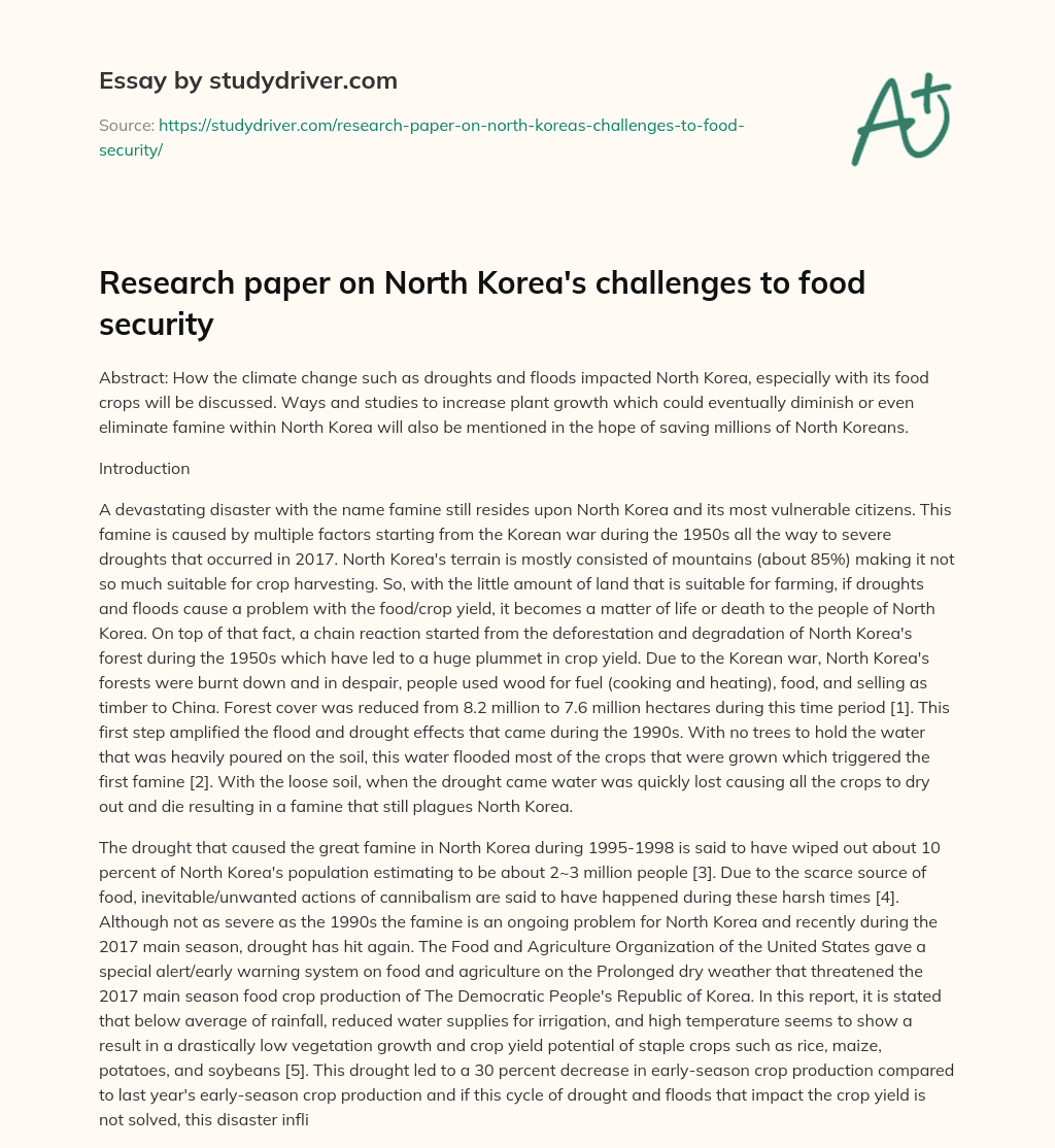 Research Paper on North Korea’s Challenges to Food Security essay