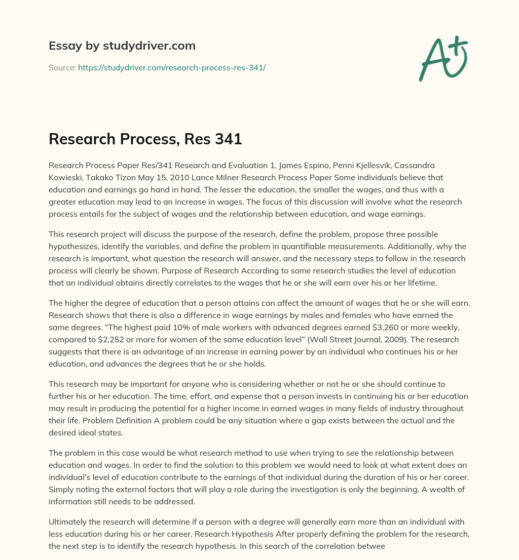 Research Process, Res 341 essay