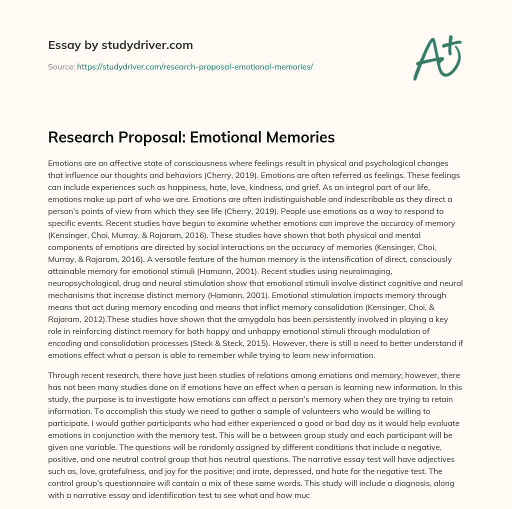 Research Proposal: Emotional Memories essay