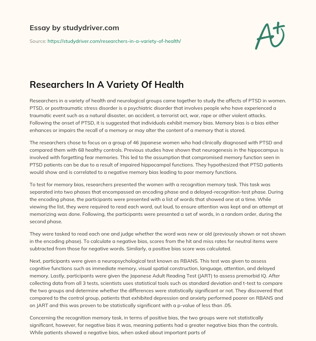 Researchers in a Variety of Health essay