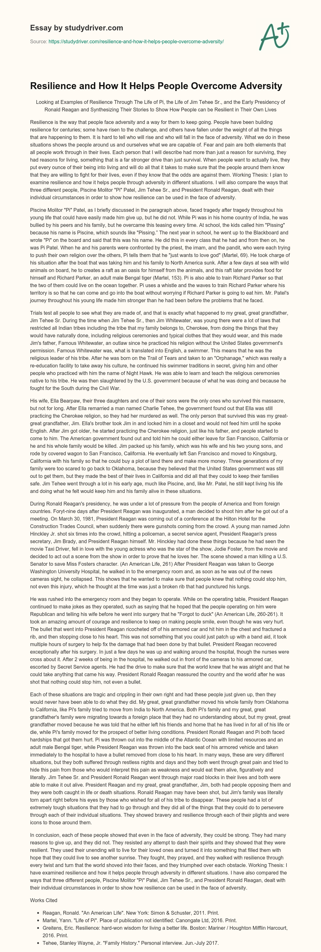 Resilience and how it Helps People Overcome Adversity essay