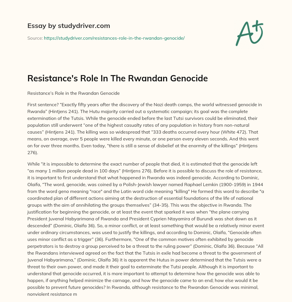 Resistance’s Role in the Rwandan Genocide essay