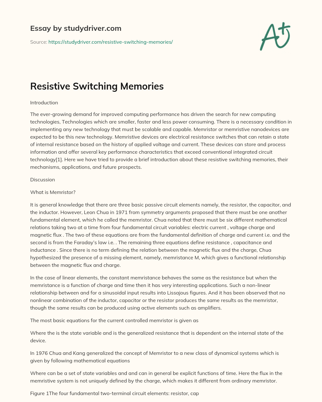 Resistive Switching Memories essay