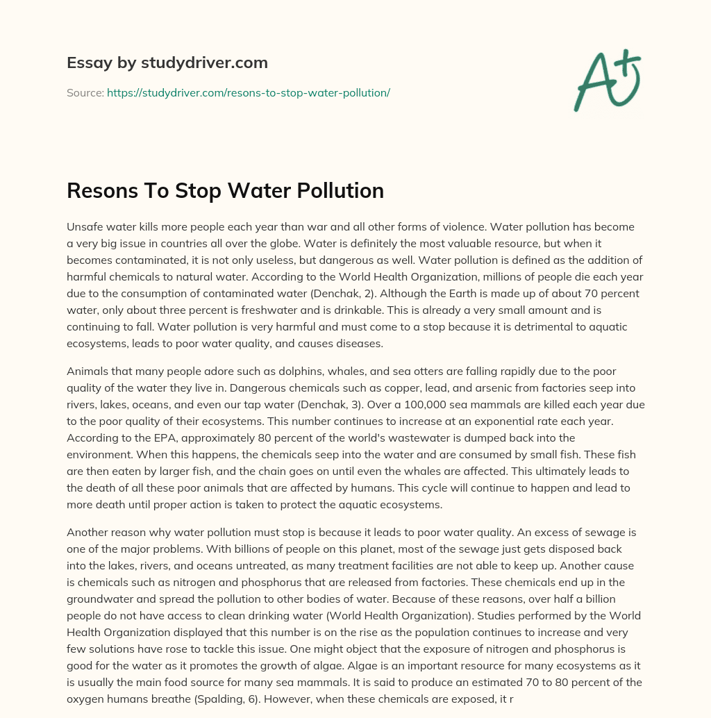Resons to Stop Water Pollution essay