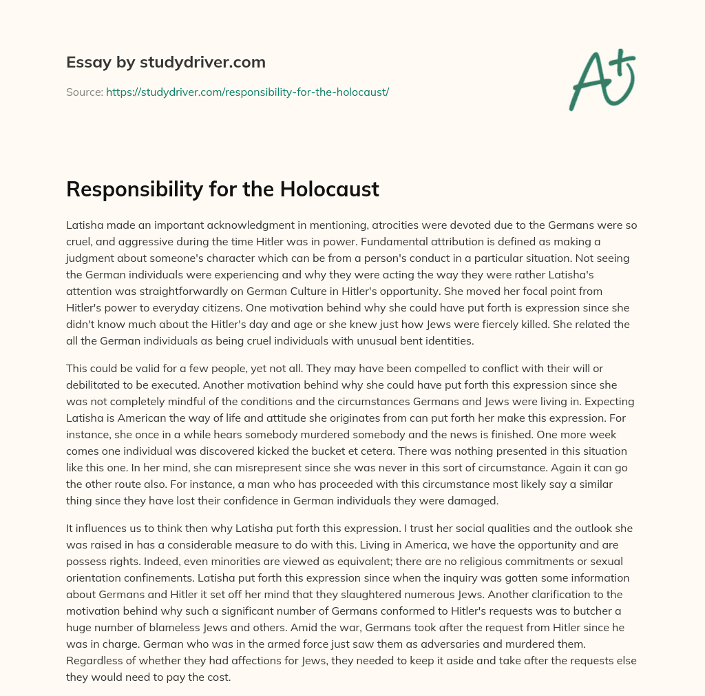 Responsibility for the Holocaust essay