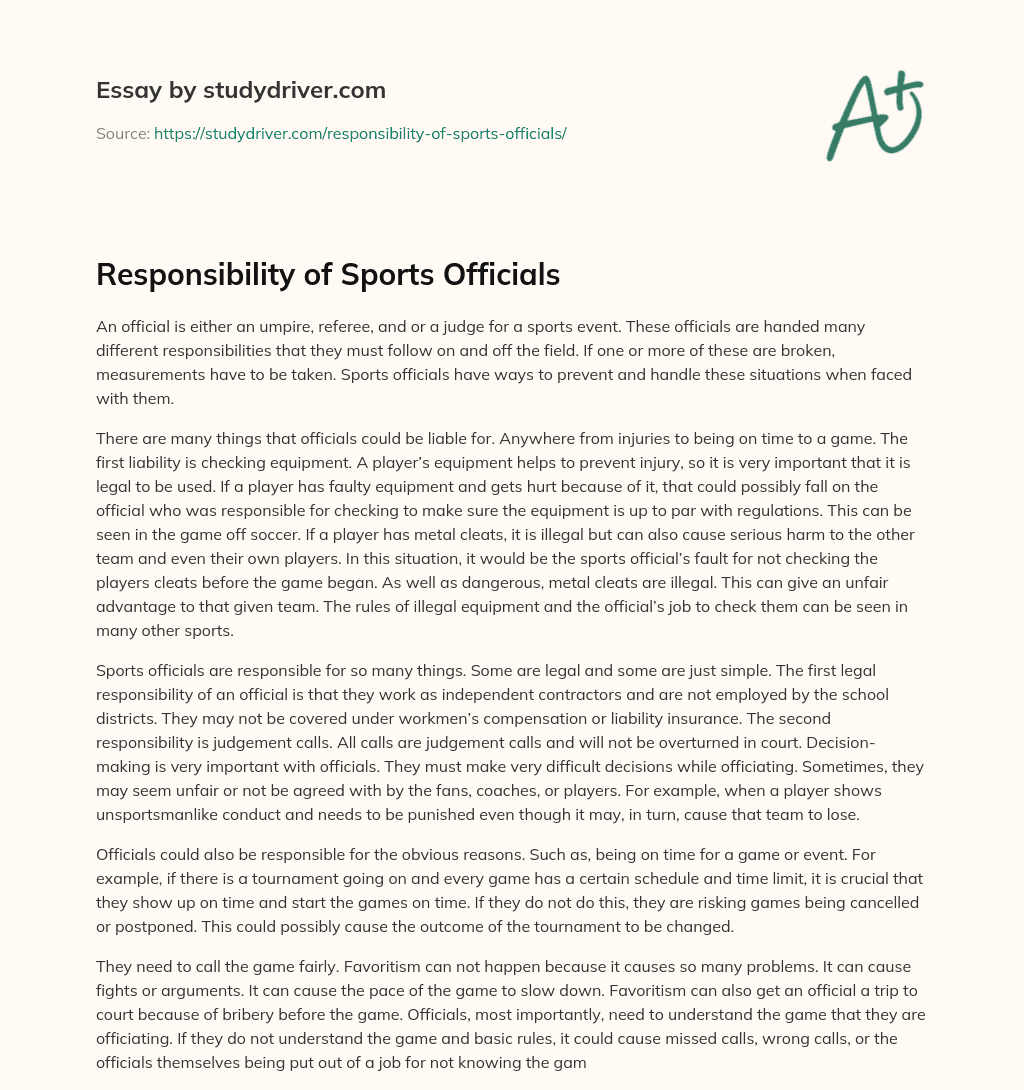 Responsibility of Sports Officials essay