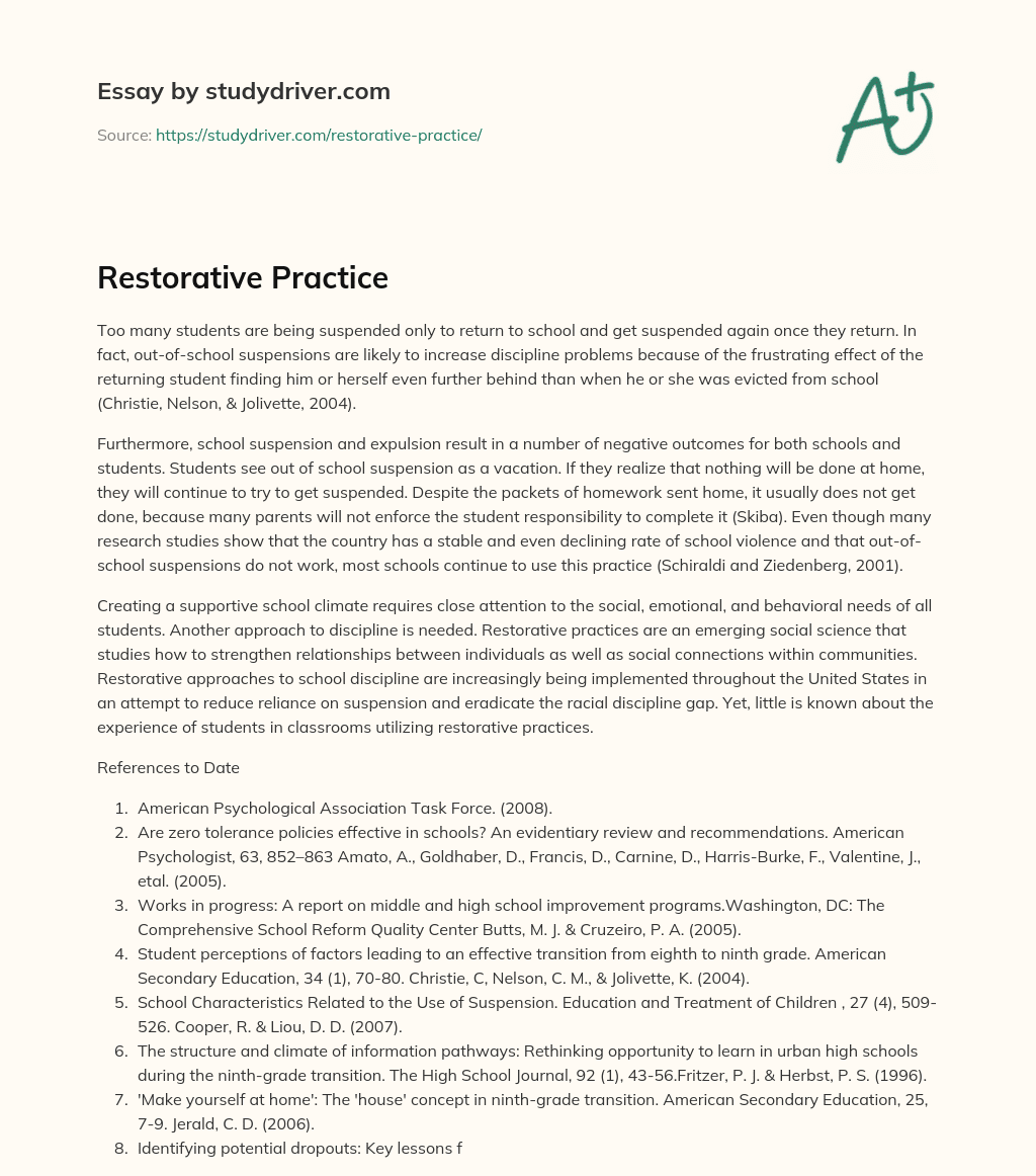 Restorative Practice essay