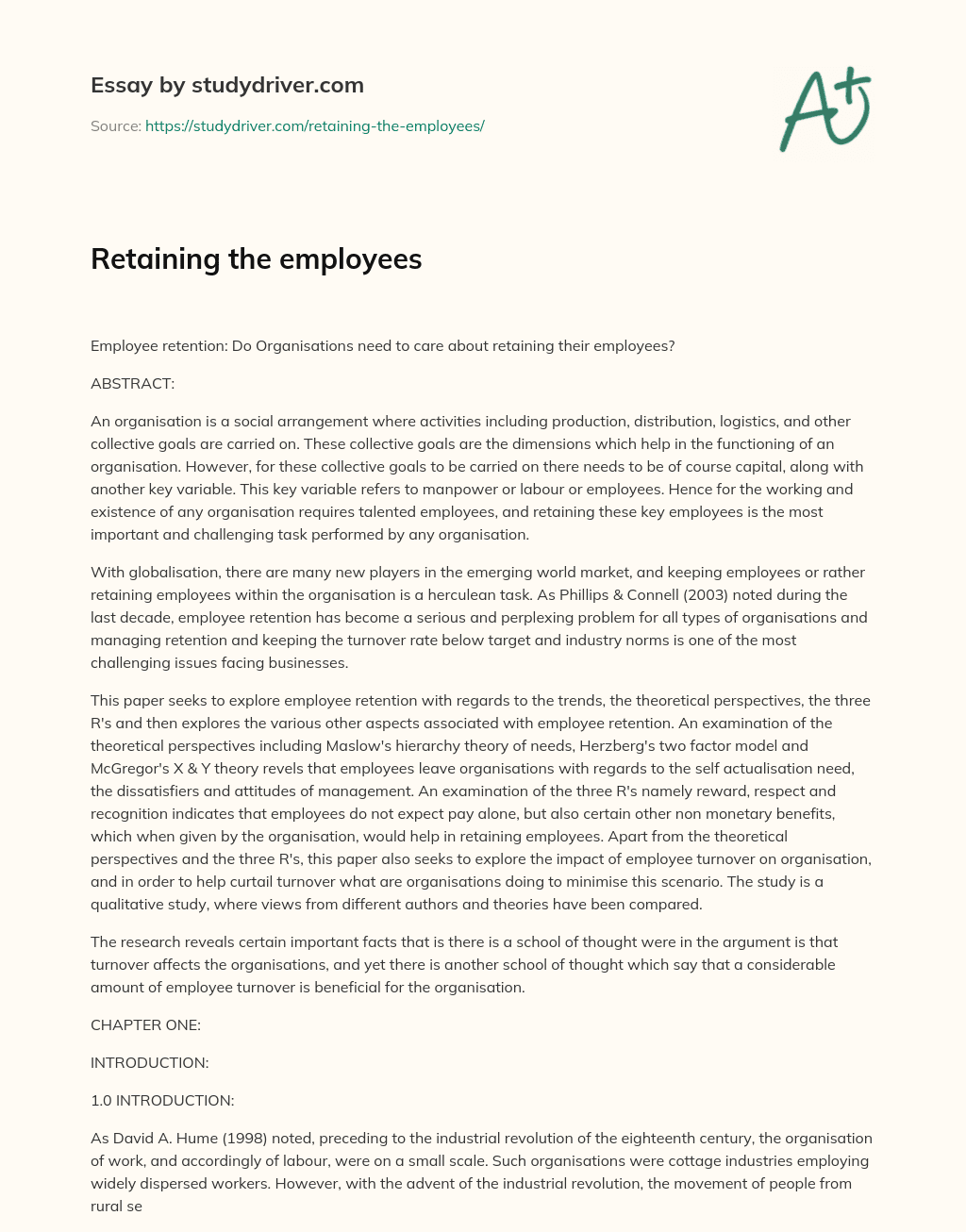 Retaining the Employees essay