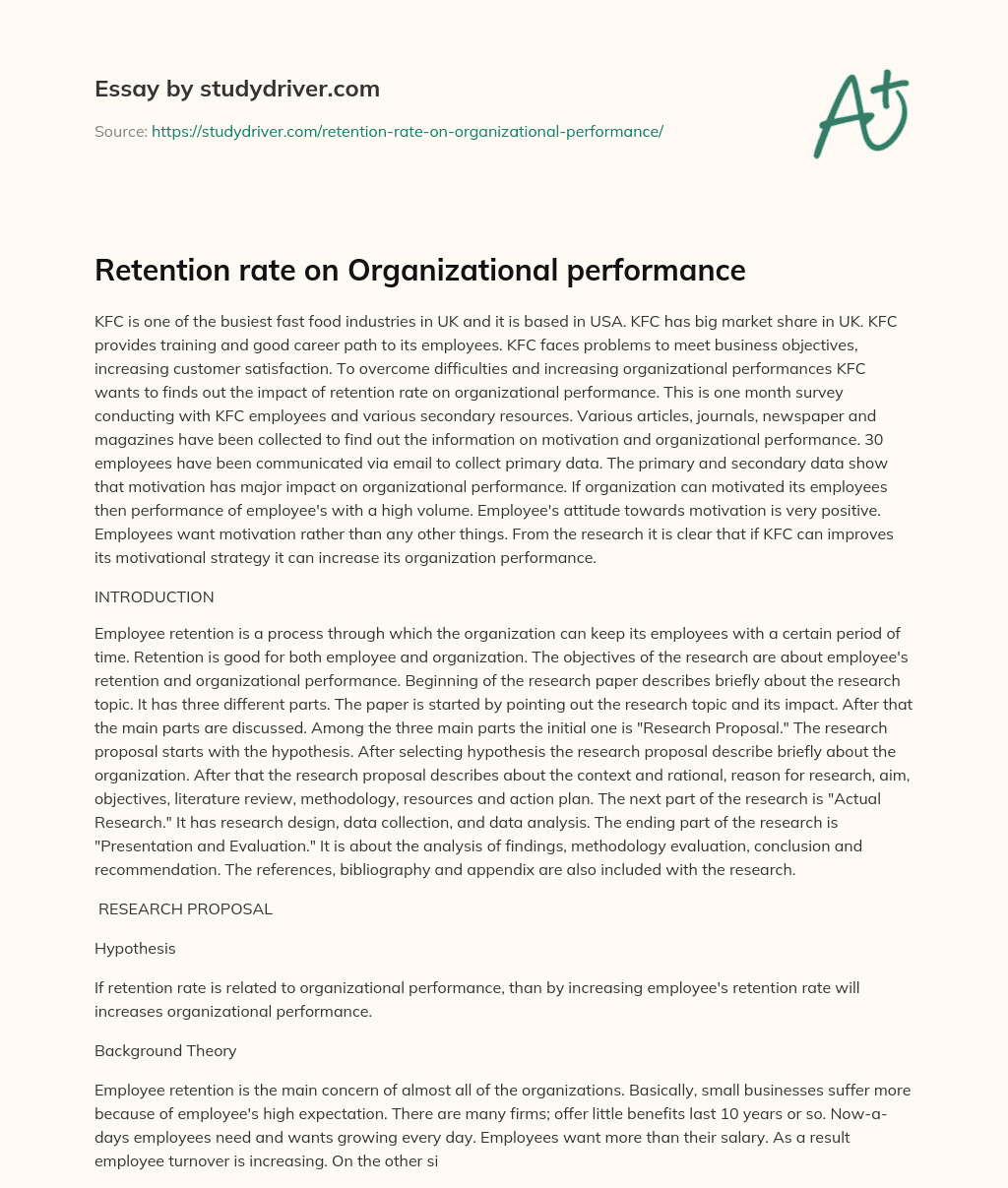 Retention Rate on Organizational Performance essay