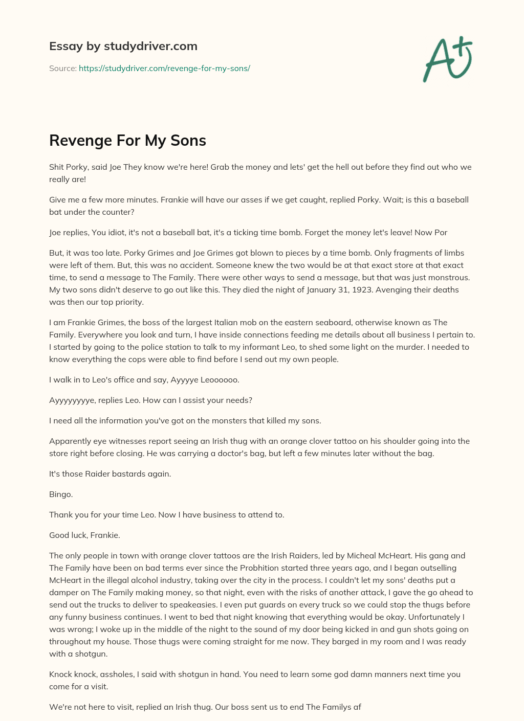 Revenge for my Sons essay