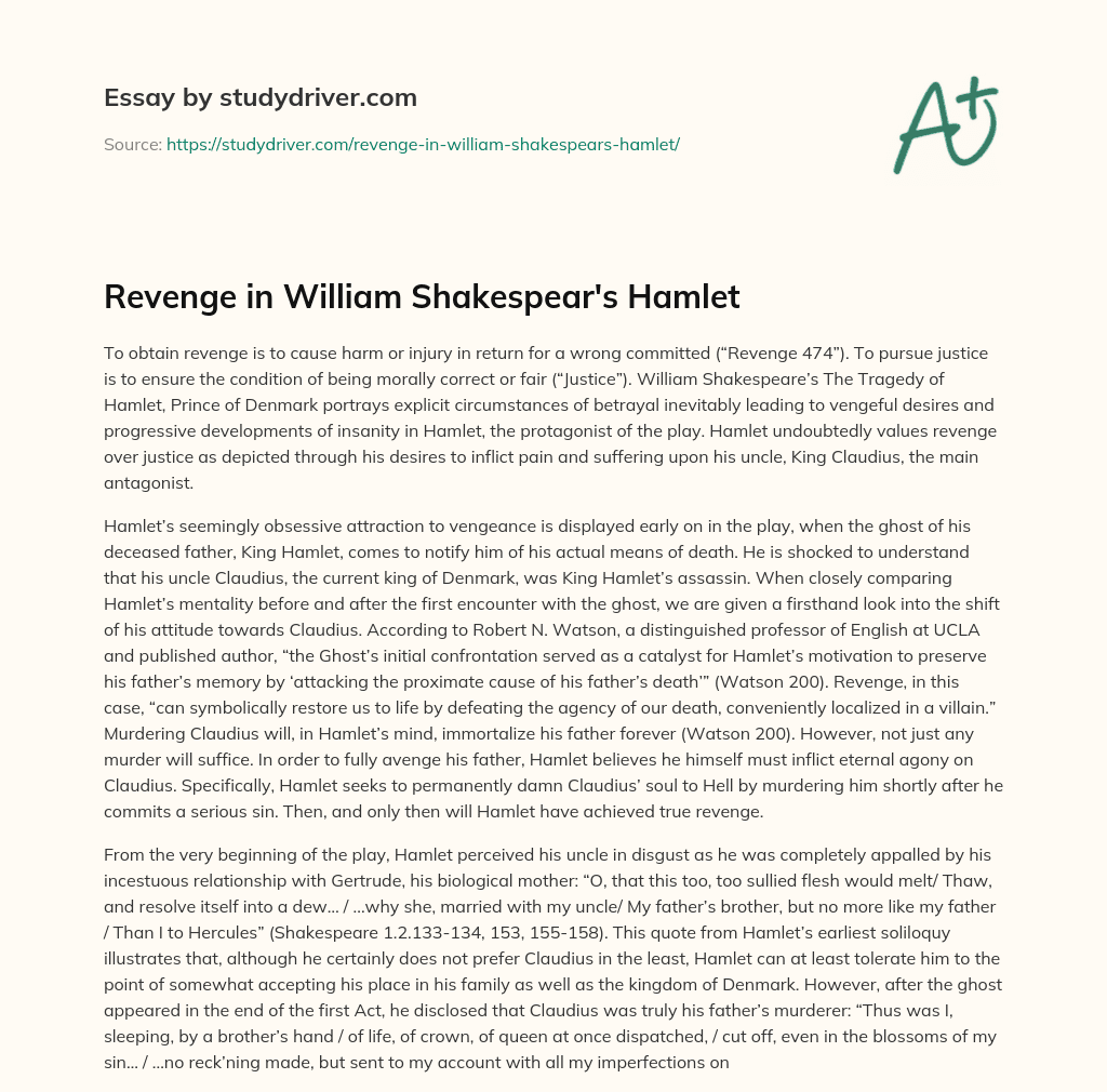 Revenge in William Shakespear’s Hamlet essay