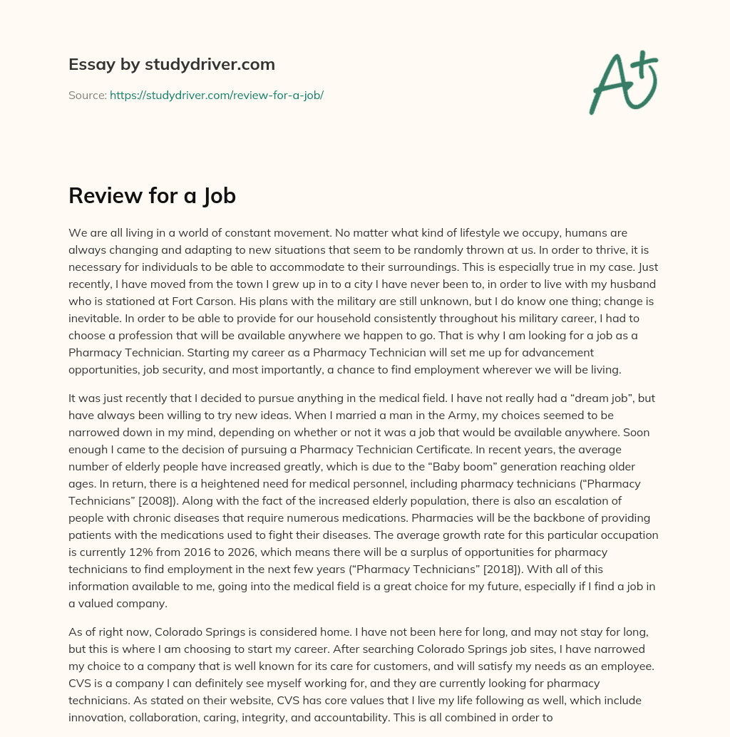 Review for a Job essay