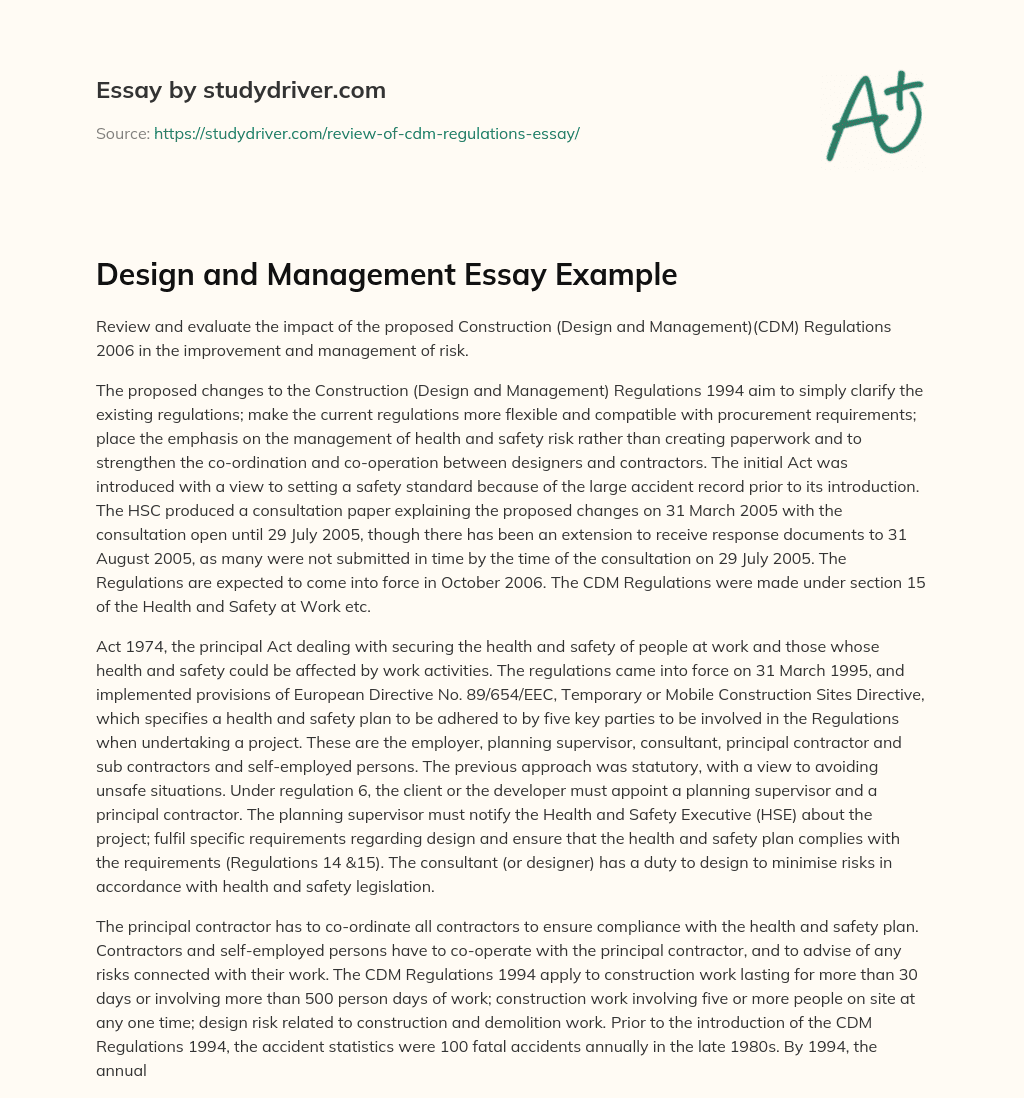 Design and Management Essay Example essay