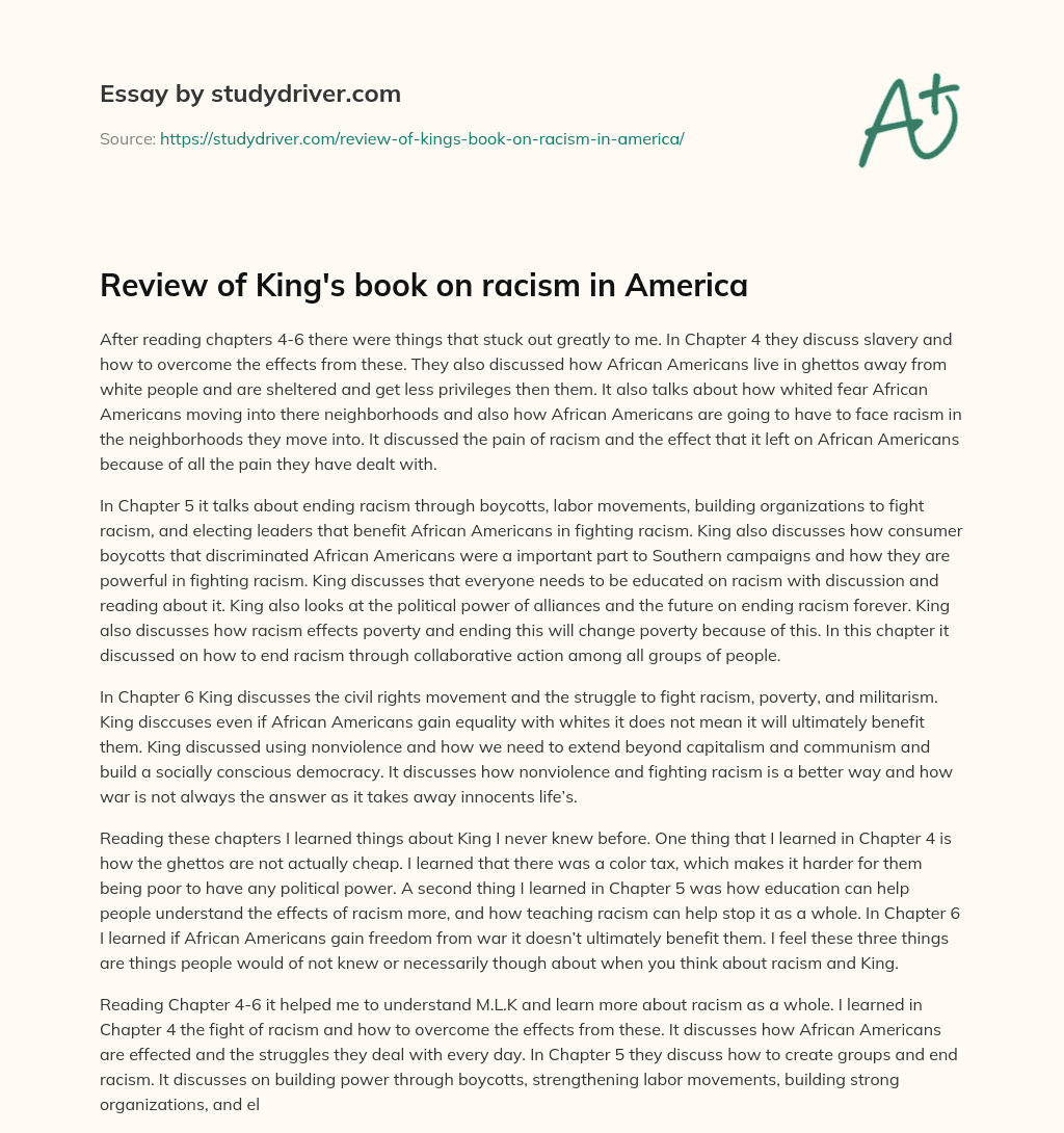 Review of King’s Book on Racism in America essay