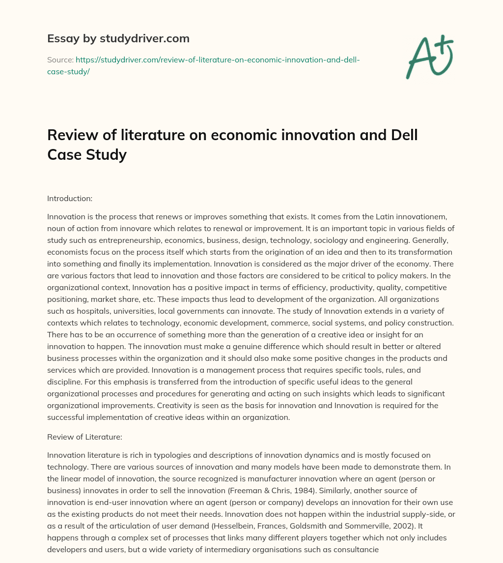Review of Literature on Economic Innovation and Dell Case Study essay