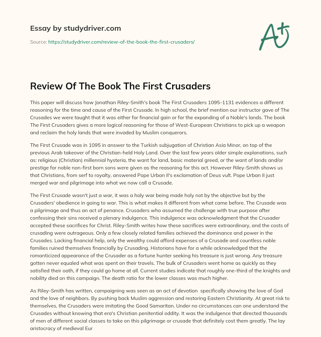Review of the Book the First Crusaders essay
