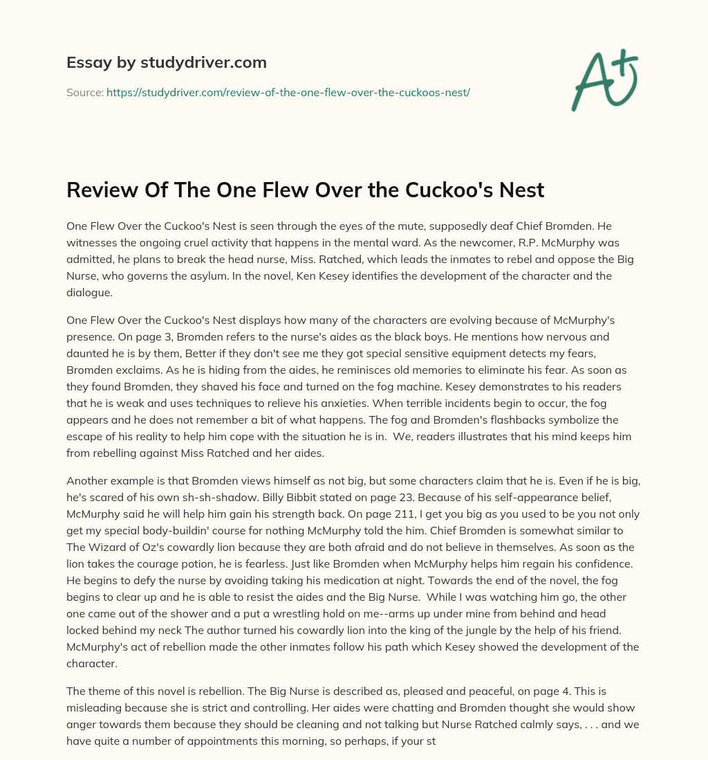 Review of the One Flew over the Cuckoo’s Nest essay