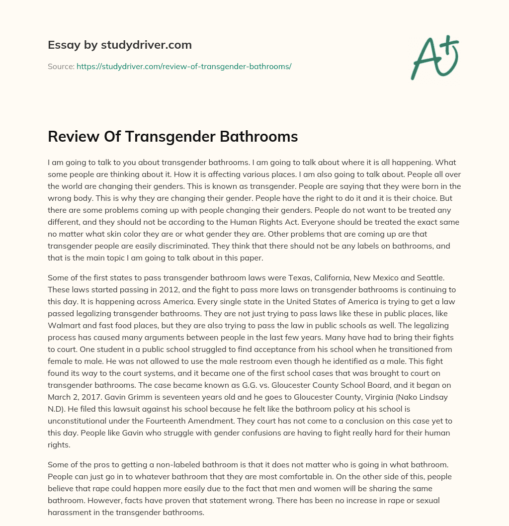 Review of Transgender Bathrooms essay