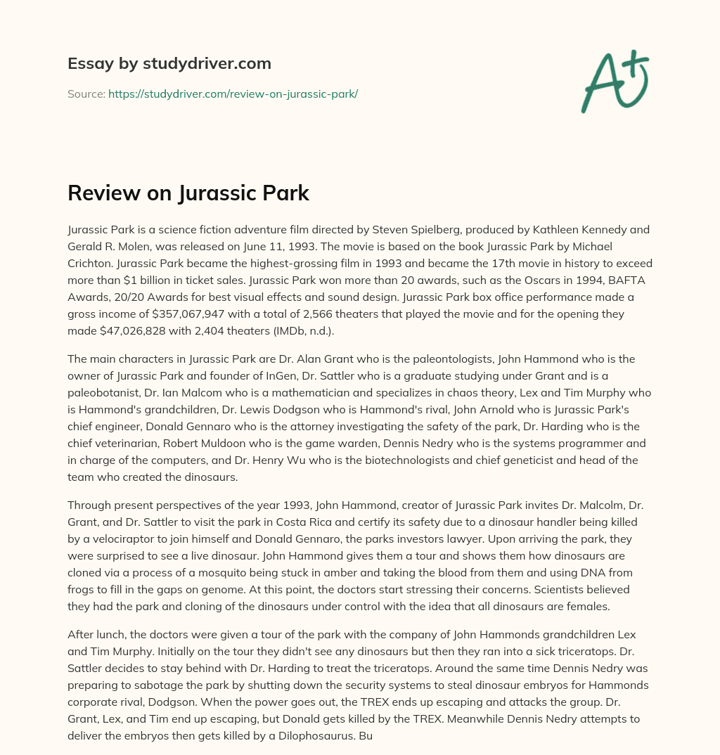 Review on Jurassic Park essay