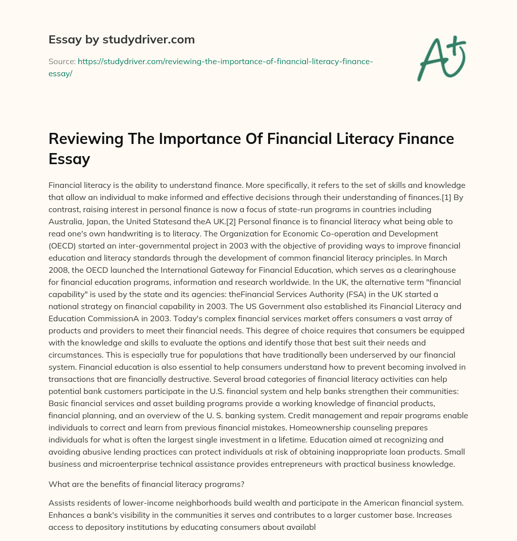 Reviewing the Importance of Financial Literacy Finance Essay essay