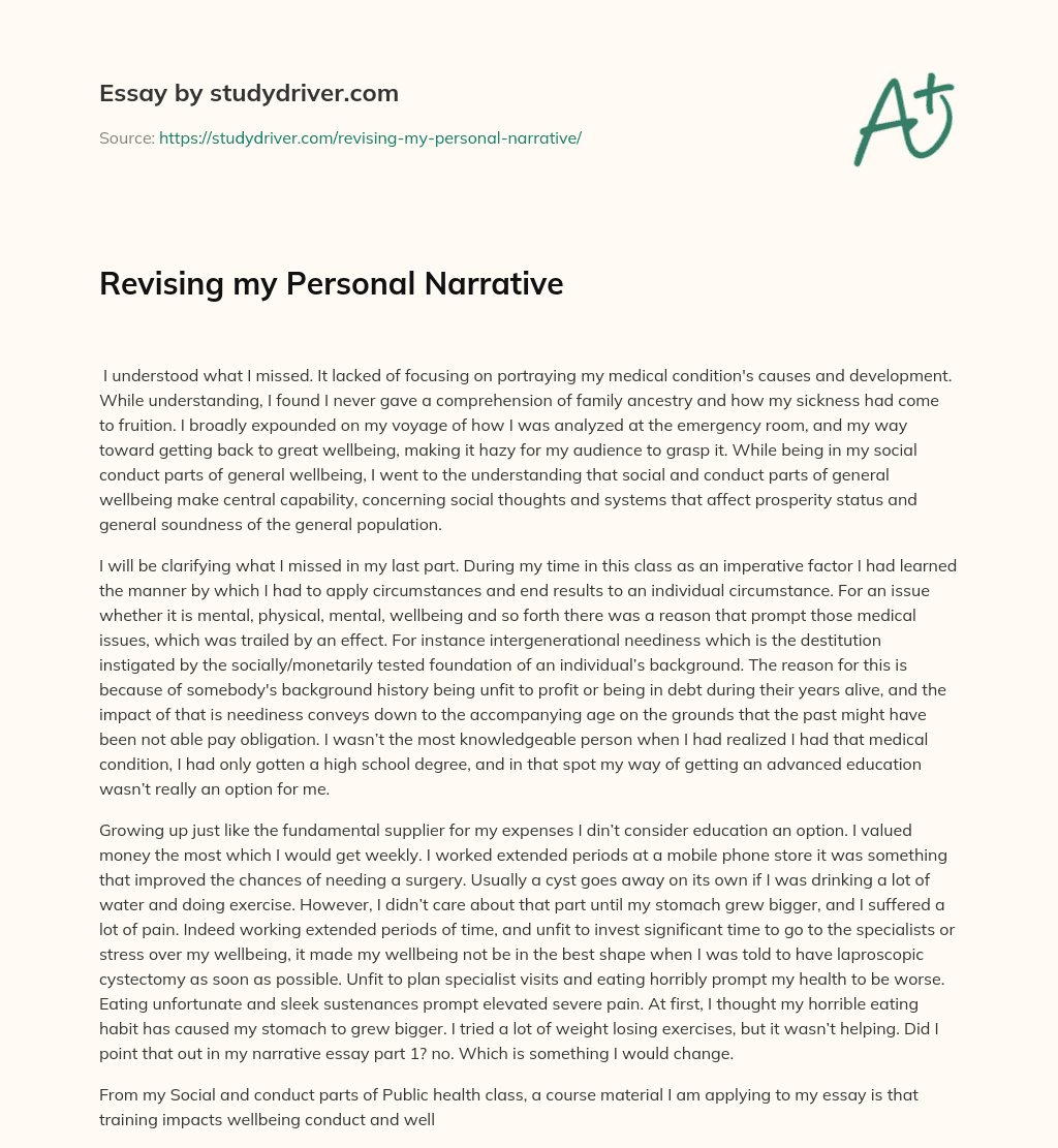 Revising my Personal Narrative essay