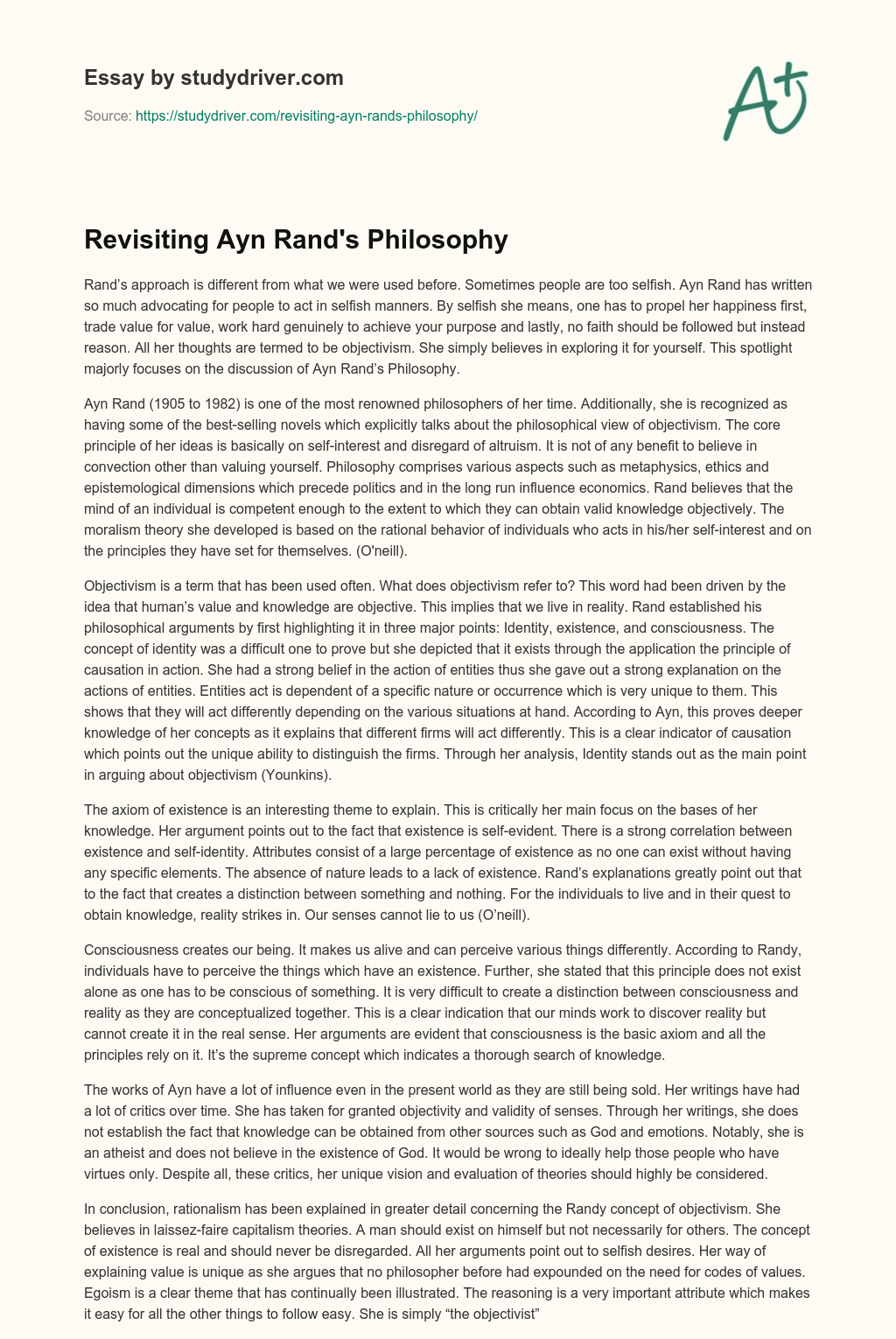 Revisiting Ayn Rand’s Philosophy essay