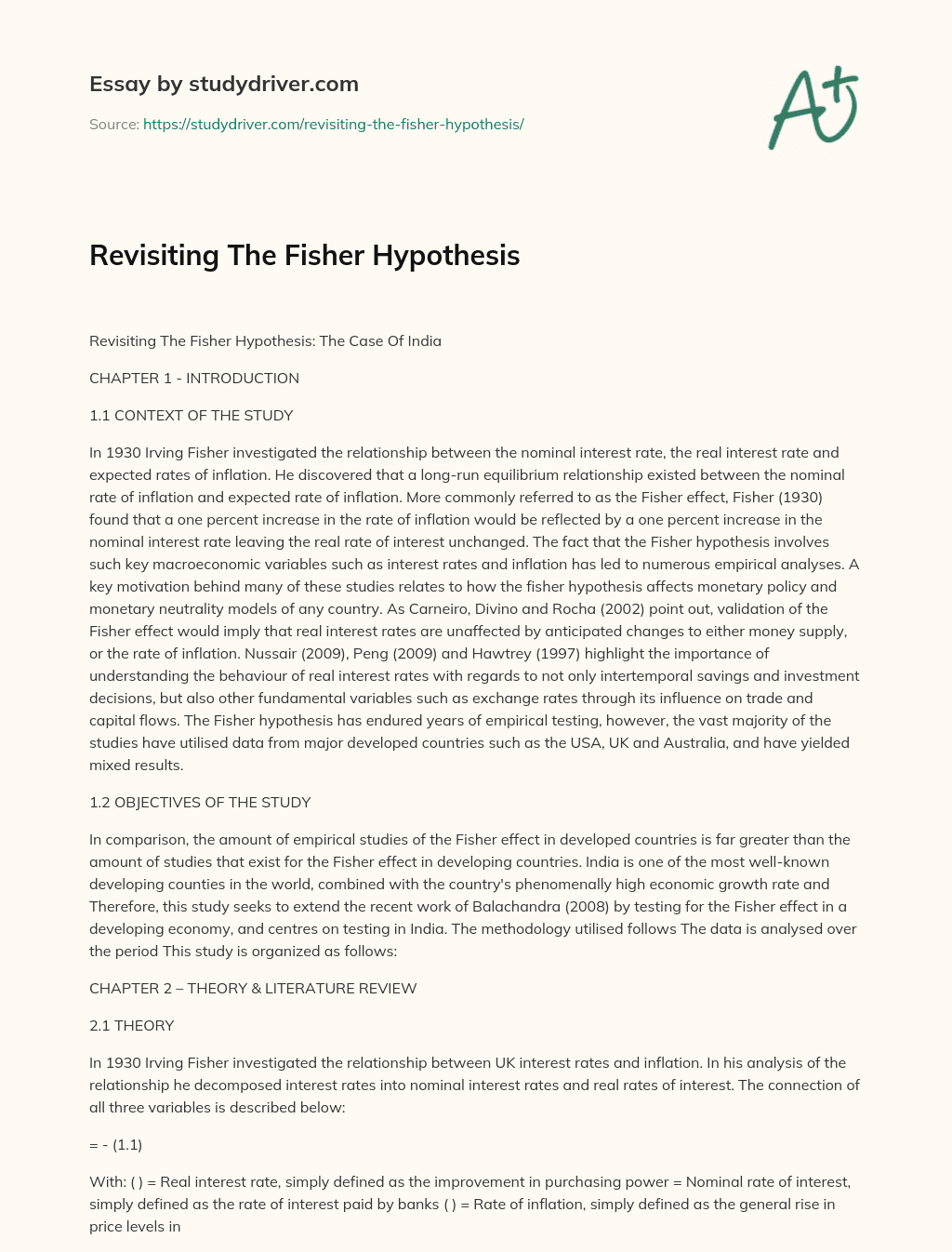 Revisiting the Fisher Hypothesis essay
