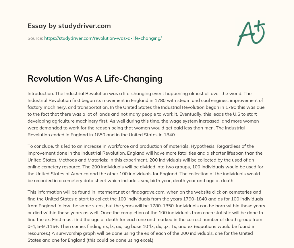 Revolution was a Life-Changing essay