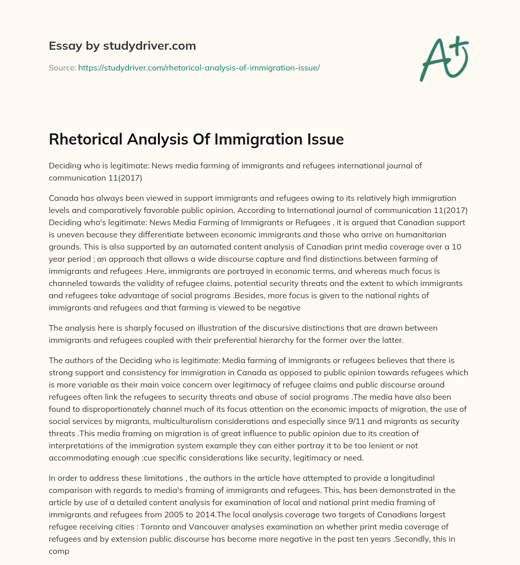 Rhetorical Analysis of Immigration Issue essay
