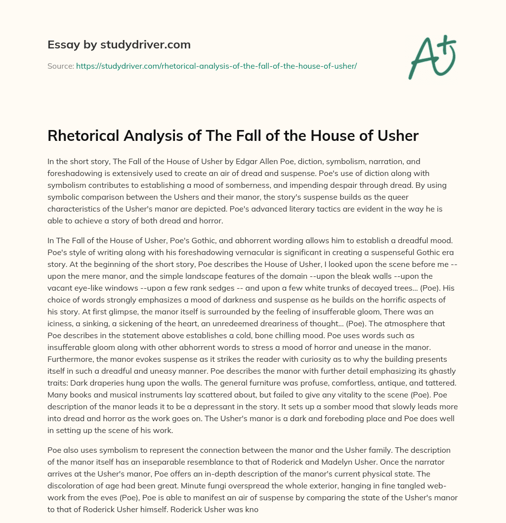 Rhetorical Analysis of the Fall of the House of Usher essay