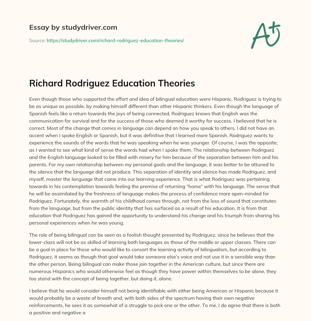 Richard Rodriguez Education Theories essay