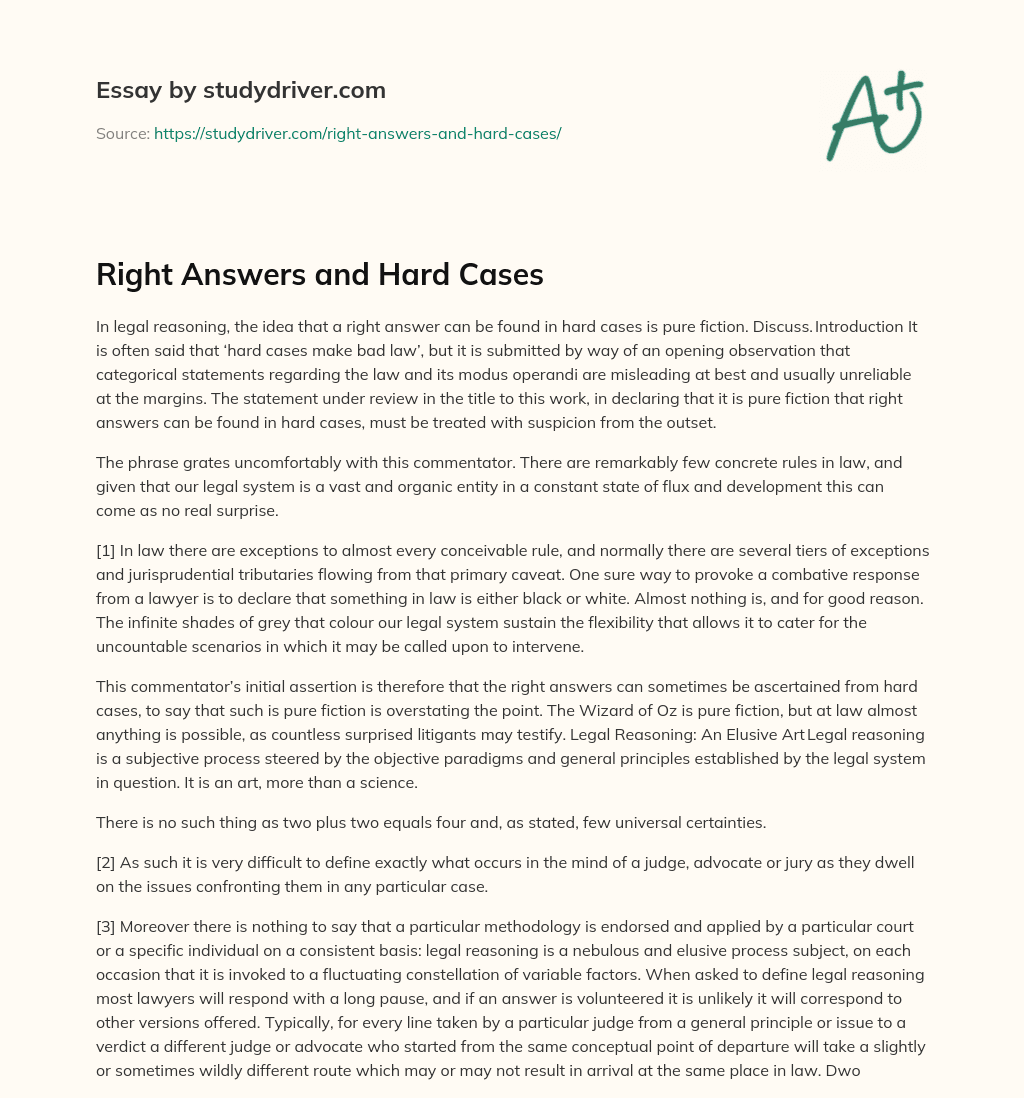 Right Answers and Hard Cases essay