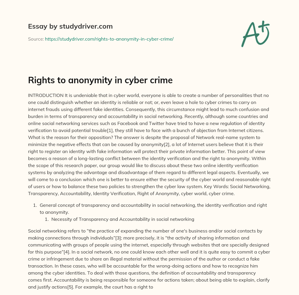 Rights to Anonymity in Cyber Crime essay