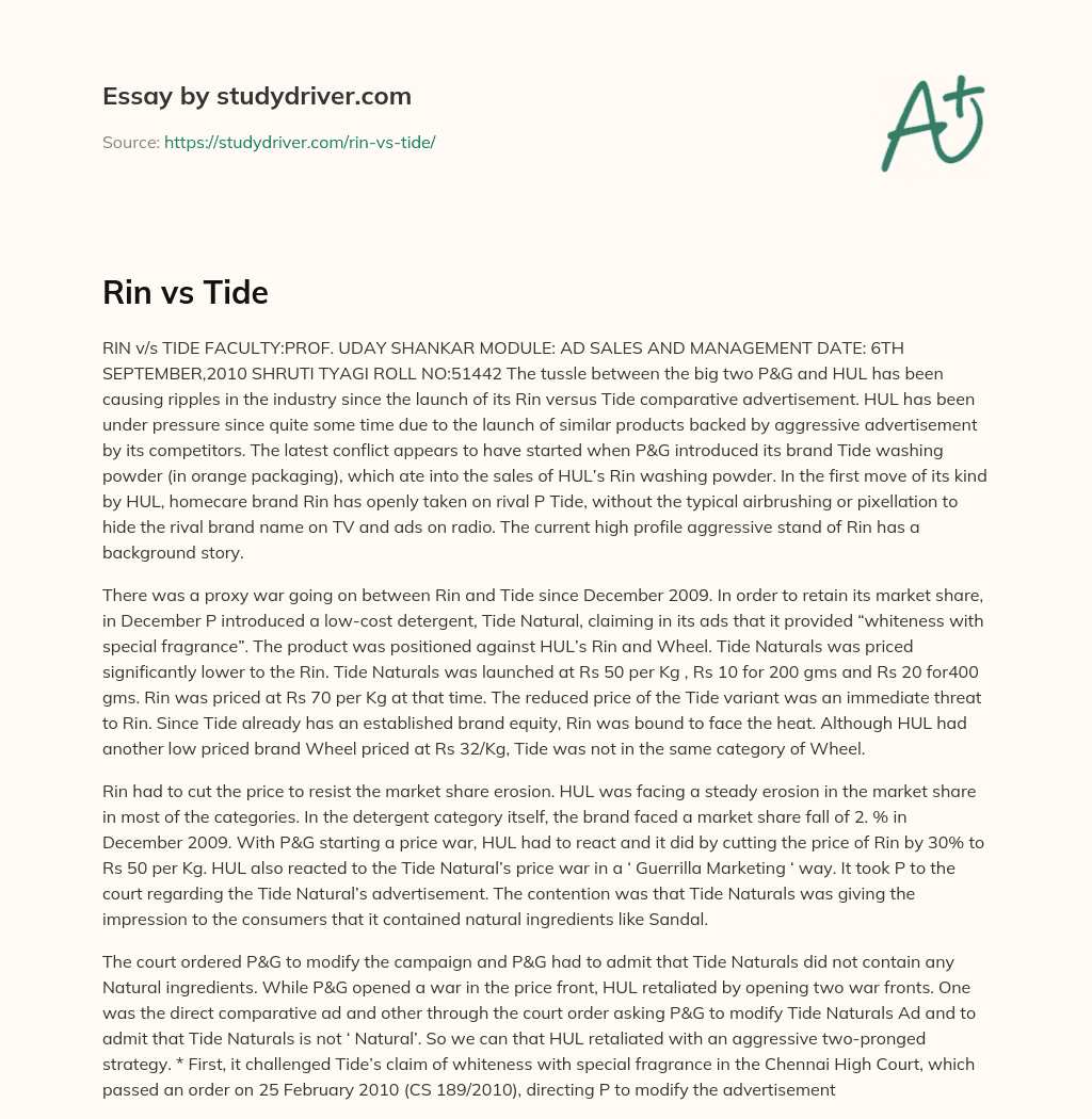 Rin Vs Tide essay