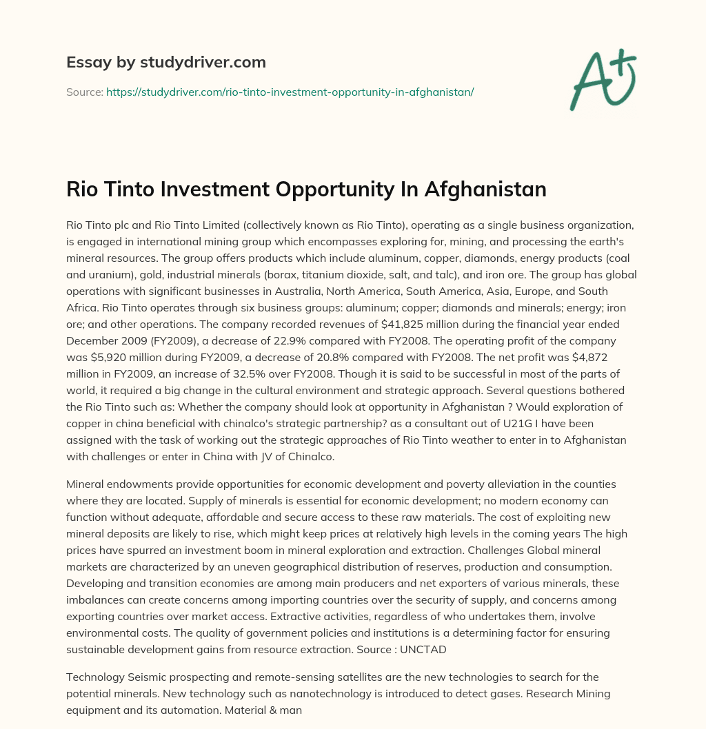 Rio Tinto Investment Opportunity in Afghanistan essay