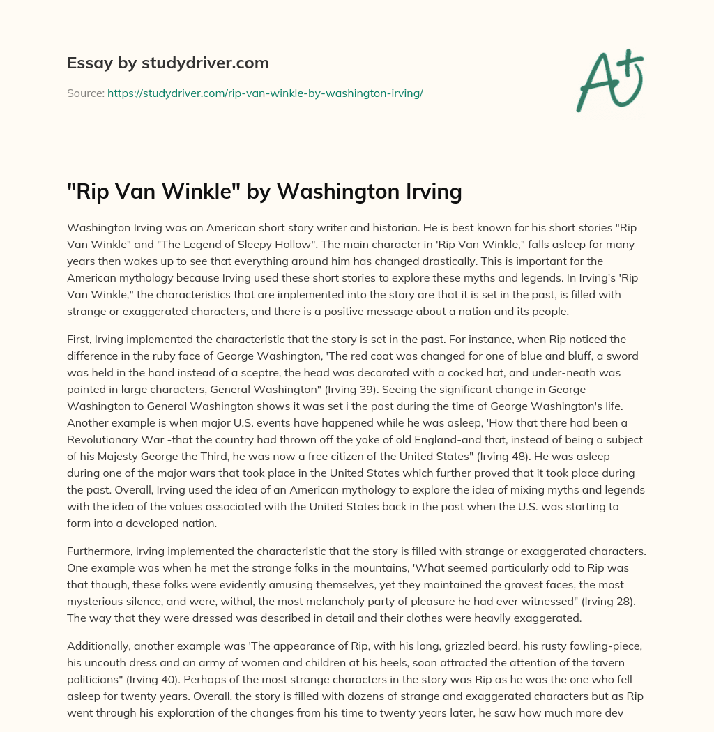 “Rip Van Winkle” by Washington Irving essay