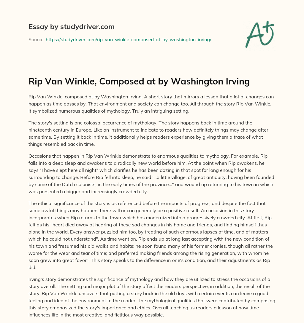 Rip Van Winkle, Composed at by Washington Irving essay