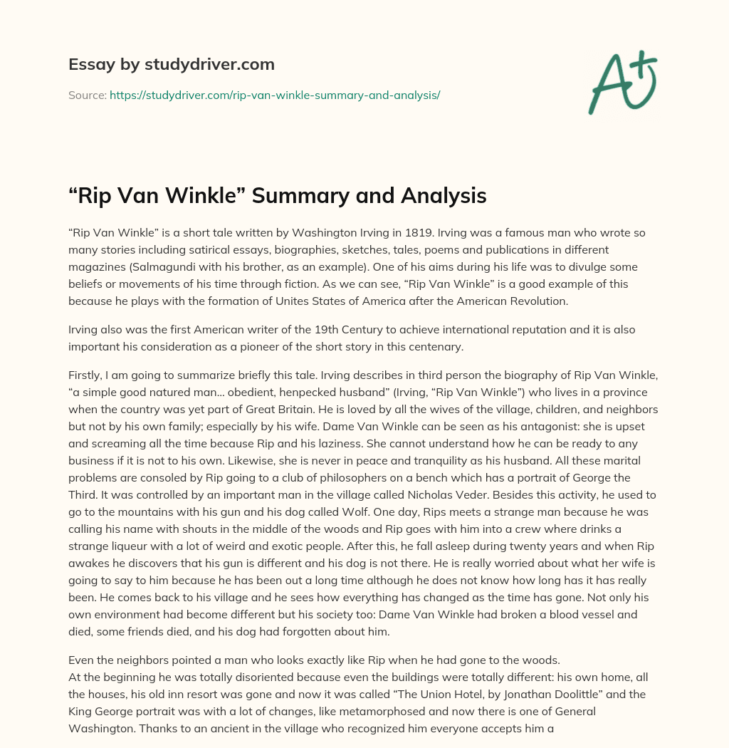“Rip Van Winkle” Summary and Analysis essay