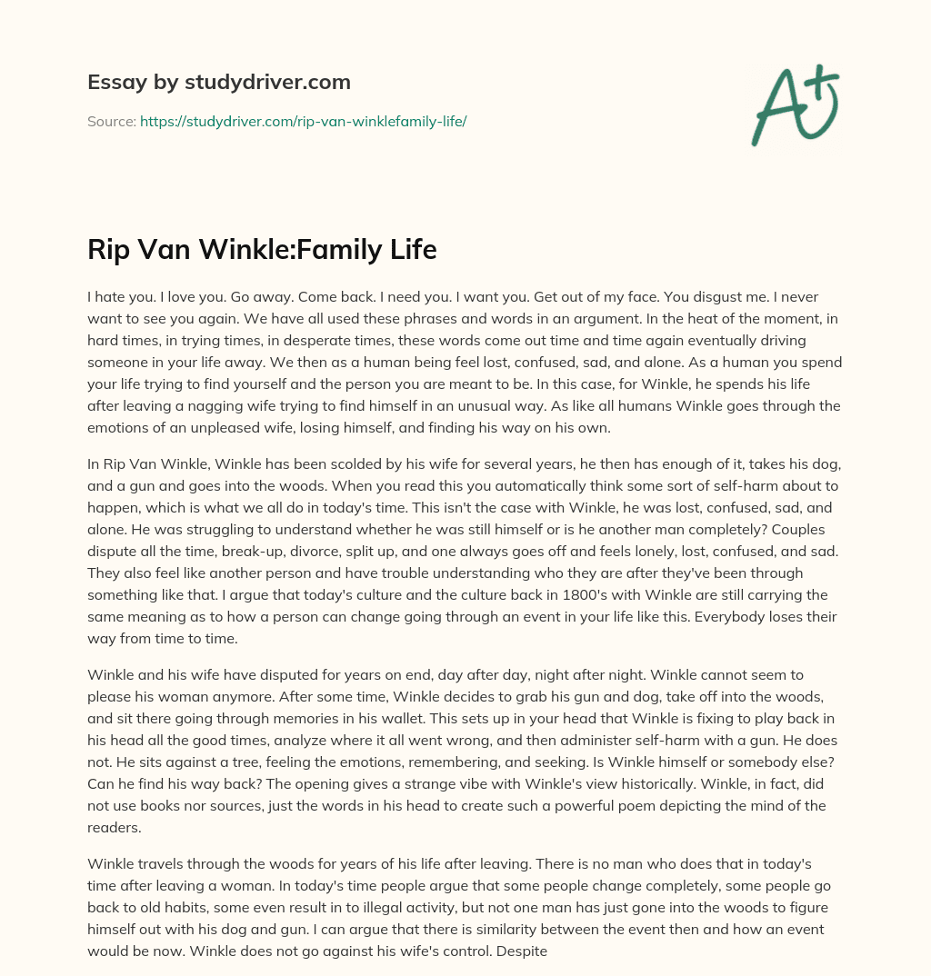 Rip Van Winkle:Family Life essay