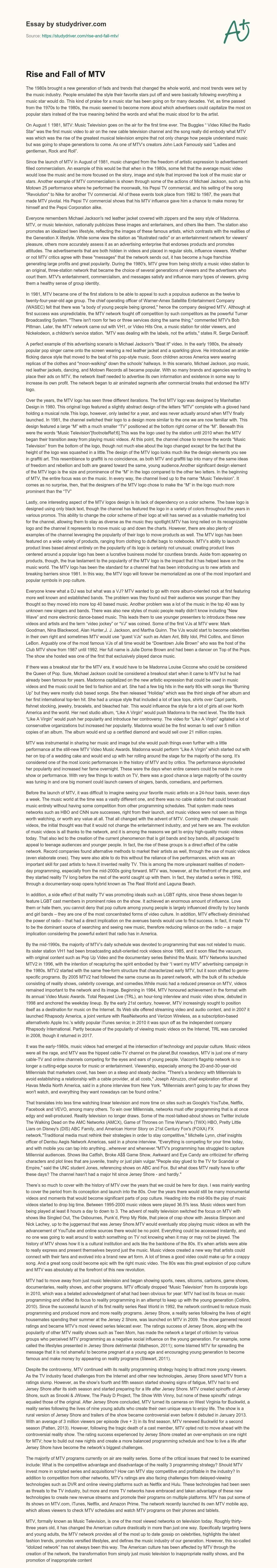 Rise and Fall of MTV essay