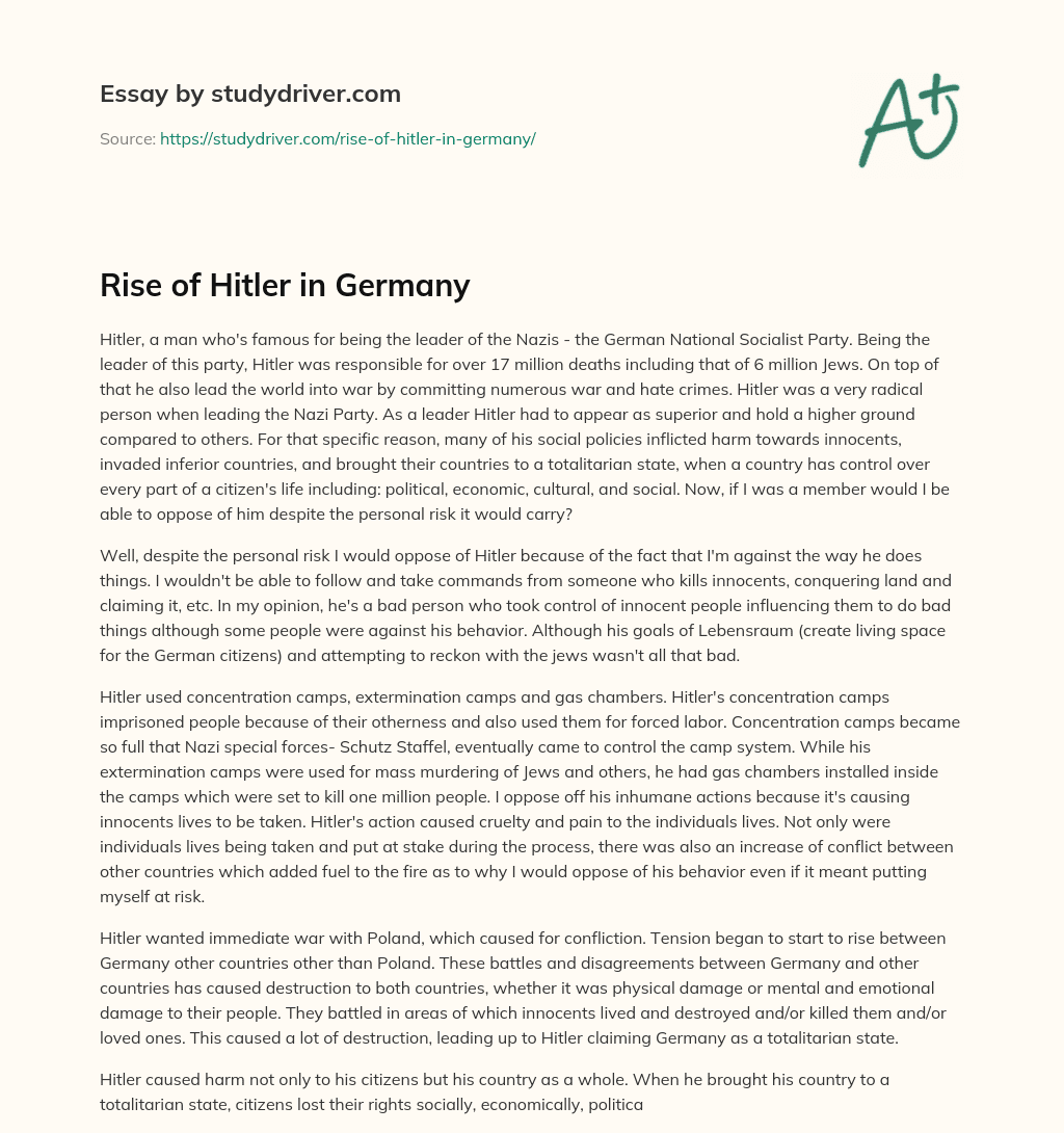 Rise of Hitler in Germany essay