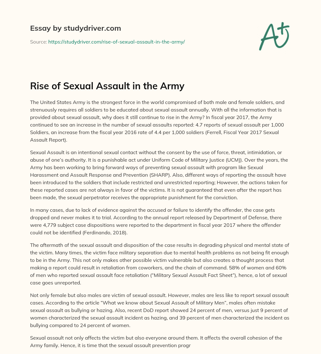 Rise of Sexual Assault in the Army essay